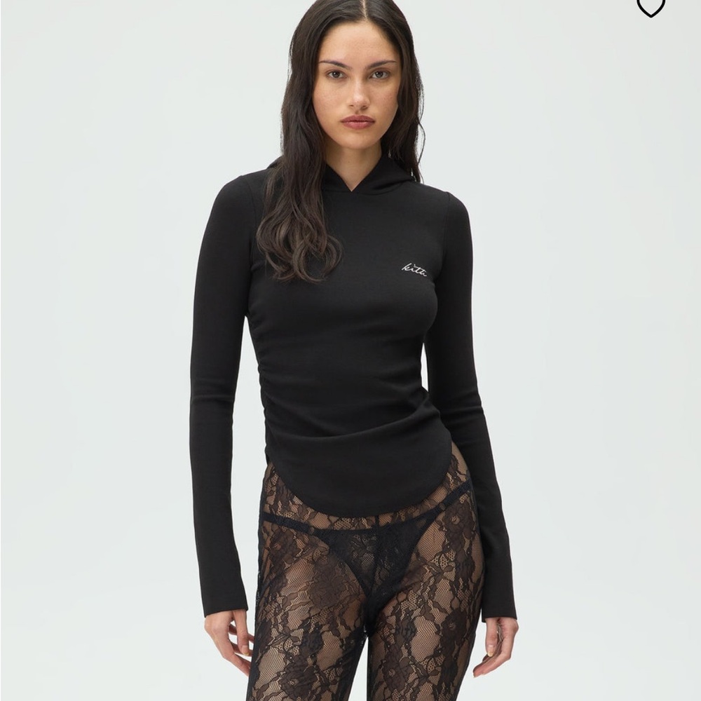 Kith x Lisa Black Long-Sleeve Ruched Hooded Rib Top